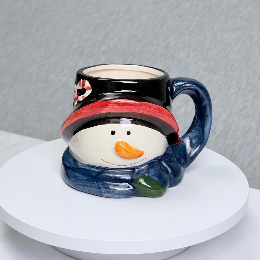 Royal Norfolk Snowman Ceramic Mug 3D Face Blue Scarf Top Hat Christmas Holiday